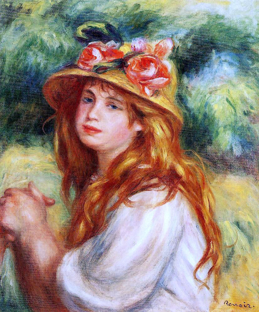 Pierre Auguste Renoir Blond in a Straw Hat (also known as Seated Girl) - Hand Painted Oil Painting