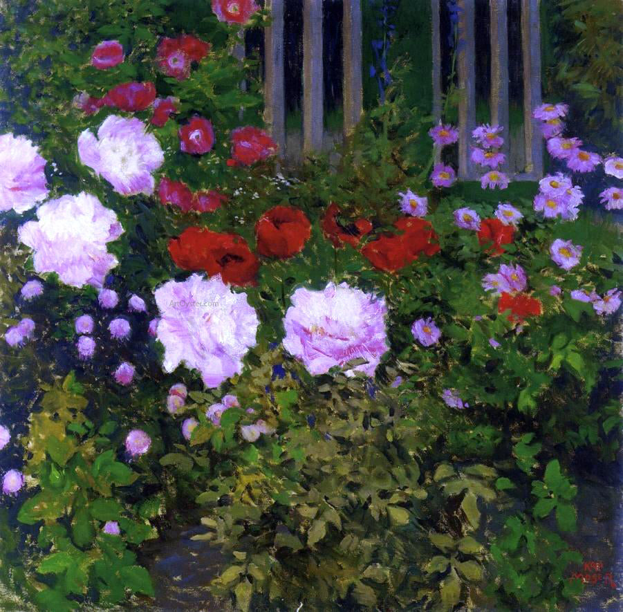 Koloman Moser Blooming Flowers with Garden Fence - Hand Painted Oil Painting