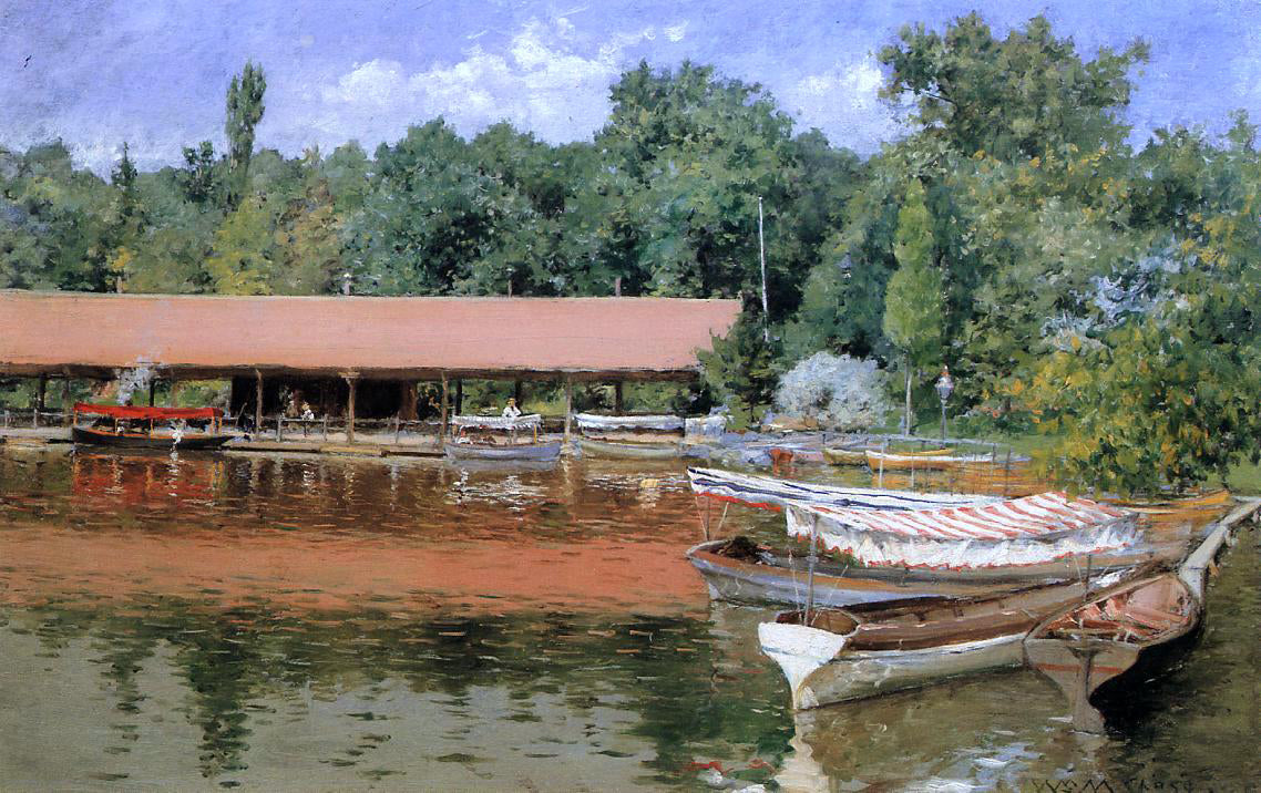 William Merritt Chase Boat House, Prospect Park (also known as Boats on the Lake, Prospect Park) - Hand Painted Oil Painting