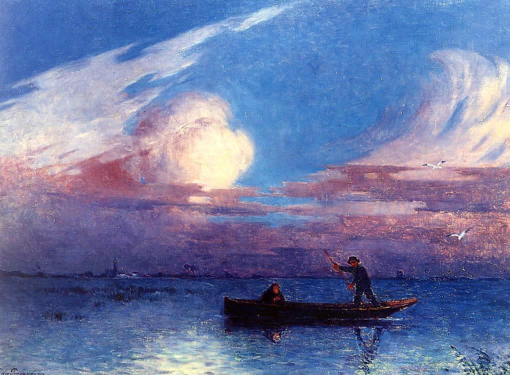 Ferdinand Du Puigaudeau Boating at Night in Briere - Hand Painted Oil Painting