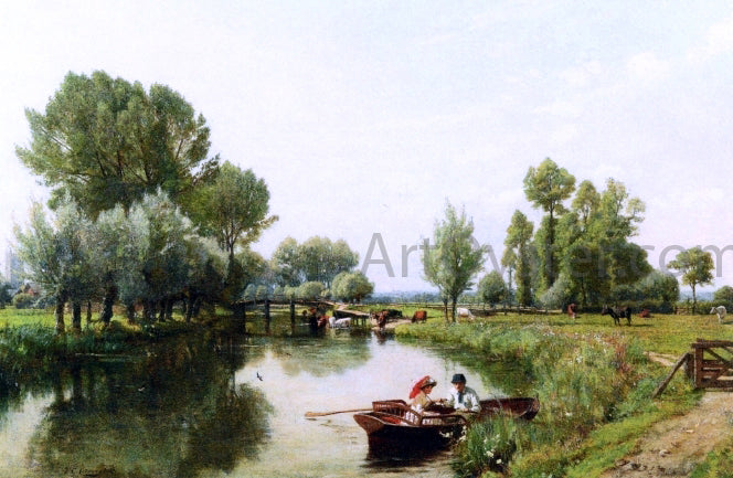 Frederick George Cotman Boating in the English Countryside - Hand Painted Oil Painting