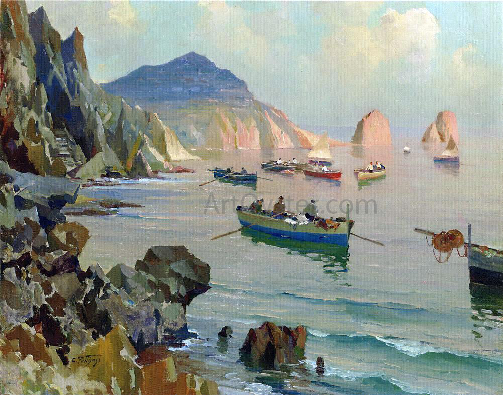 Edward Potthast Boats in a Rocky Cove - Hand Painted Oil Painting