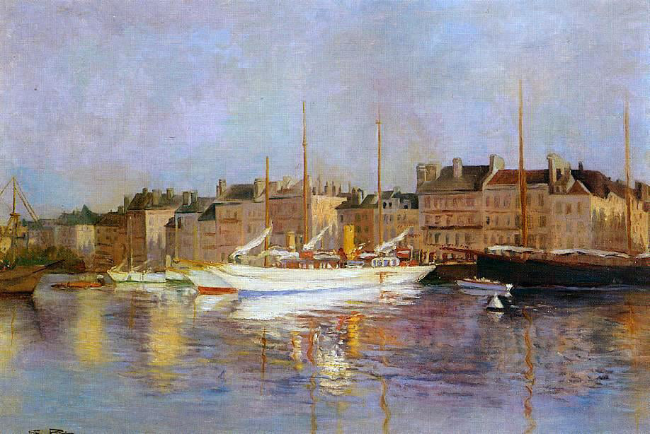 Edmond Marie Petitjean Boats in Port - Hand Painted Oil Painting