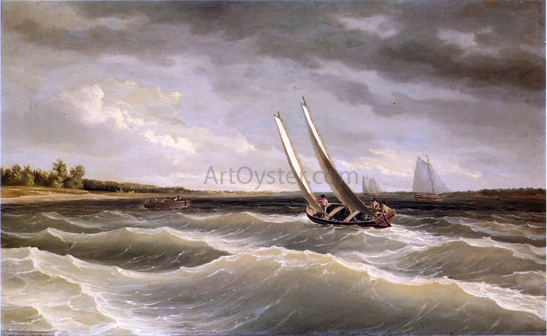  Thomas Birch Boats Navigating the Waves - Hand Painted Oil Painting