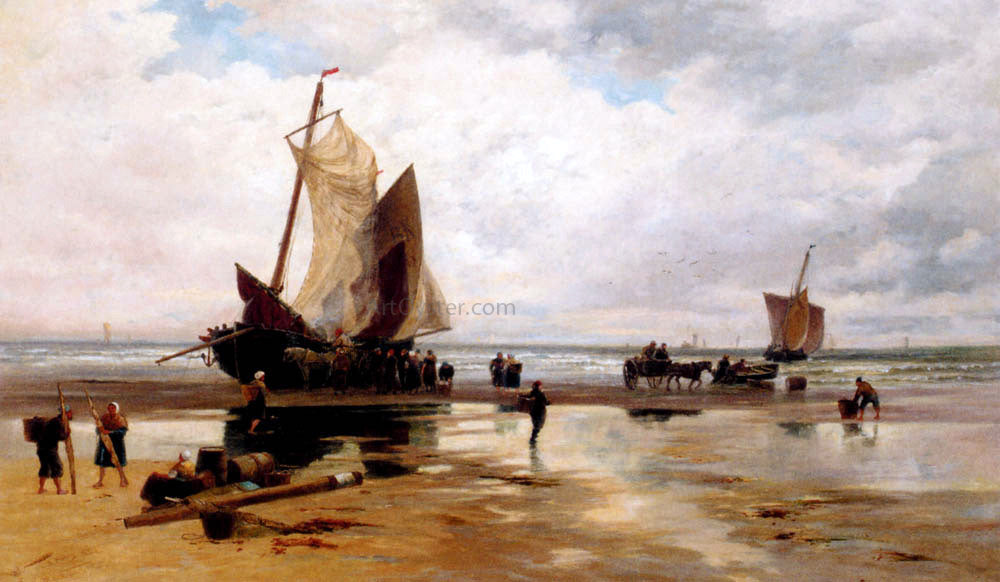 Thomas Bush Hardy Boats On A Dutch Beach - Hand Painted Oil Painting