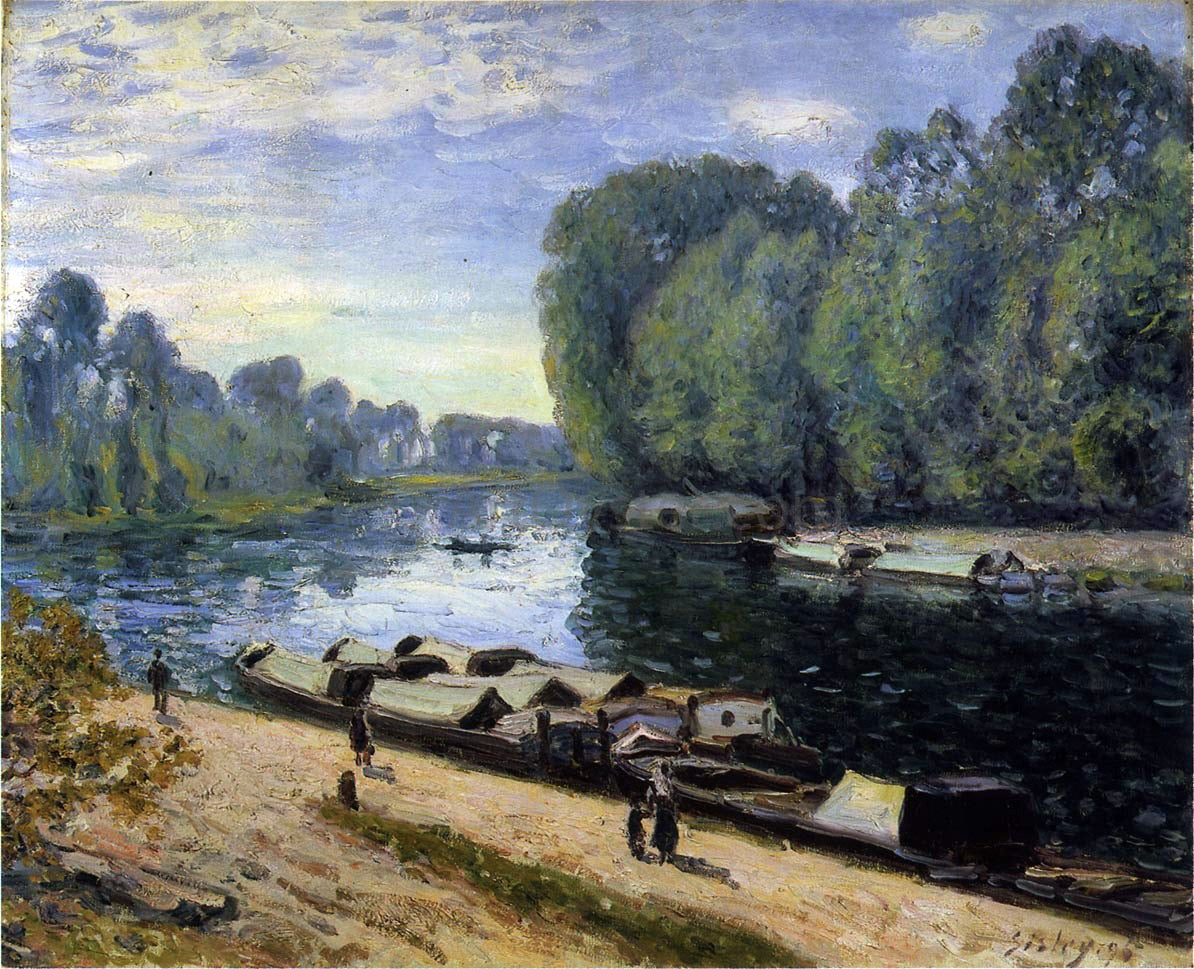 Alfred Sisley Boats on the Loing River - Hand Painted Oil Painting