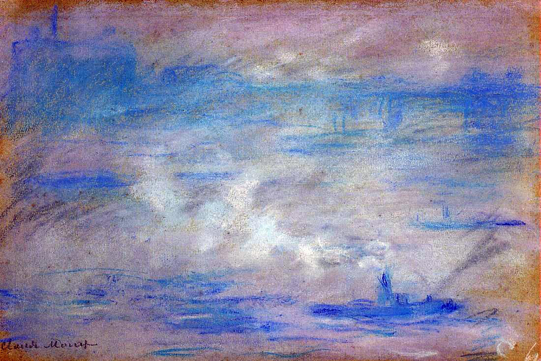 Claude Oscar Monet Boats on the Thames, Fog Effect - Hand Painted Oil Painting