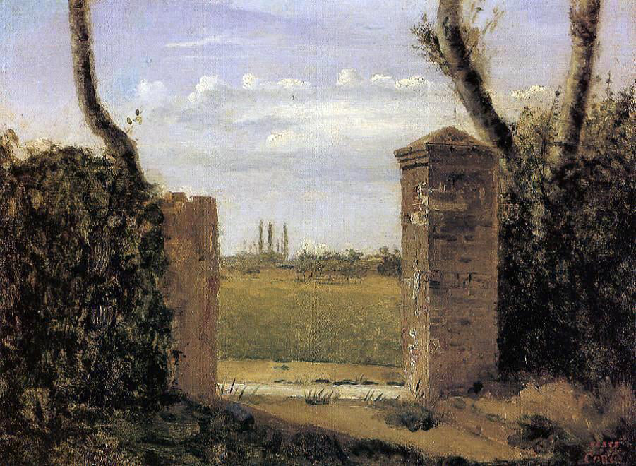  Jean-Baptiste-Camille Corot Boid-Guillaumi, near Rouen - A Gate Flanked by Two Posts - Hand Painted Oil Painting