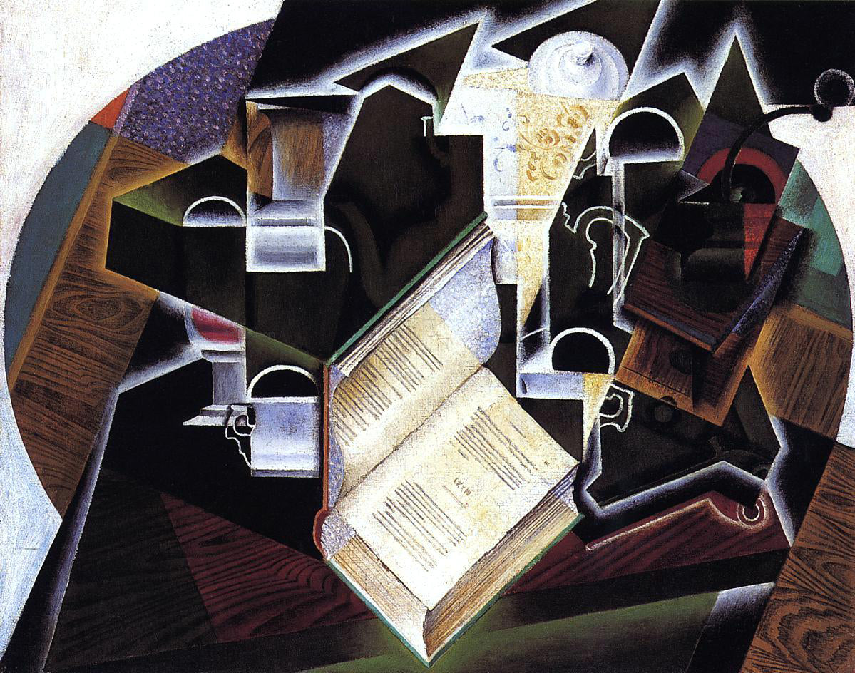 Juan Gris Book, Pipe and Glasses - Hand Painted Oil Painting