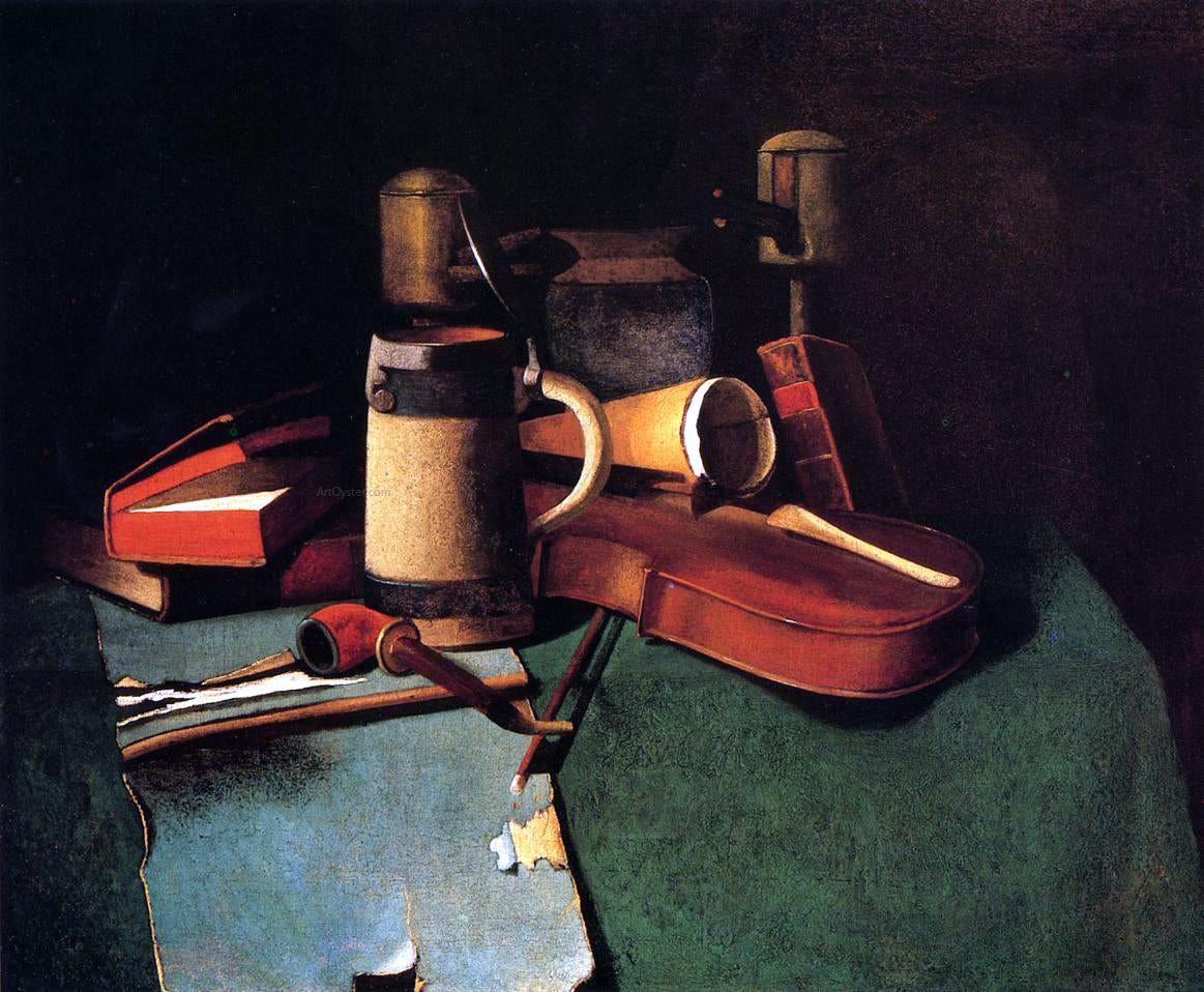 John Frederick Peto Books, Mug, Pipe and Violin - Hand Painted Oil Painting