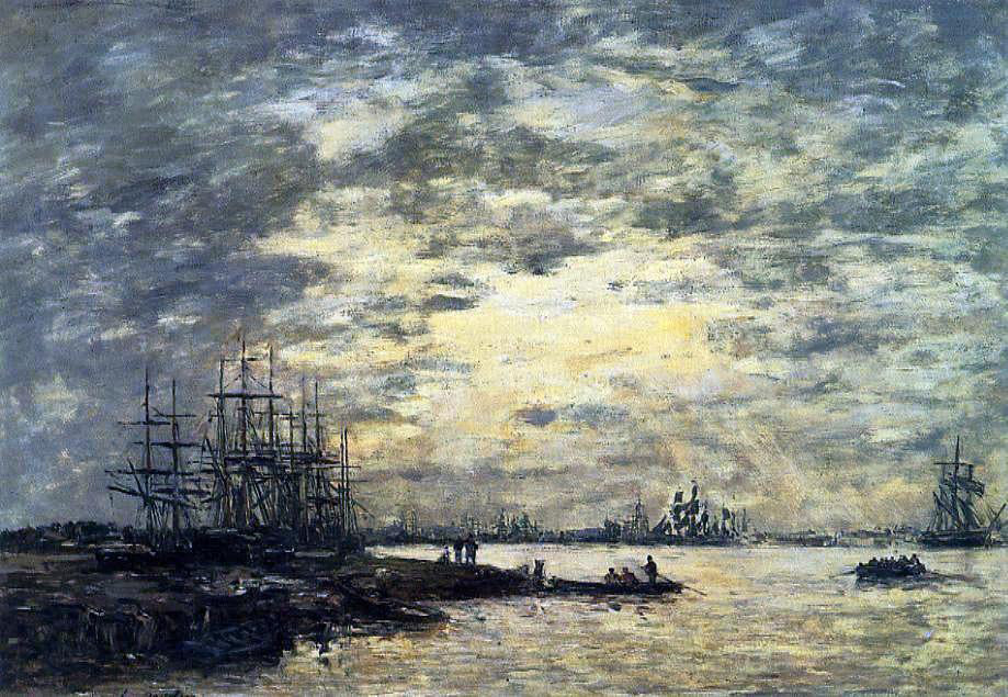 Eugene-Louis Boudin Bordeaux, Boats on the Garonne - Hand Painted Oil Painting