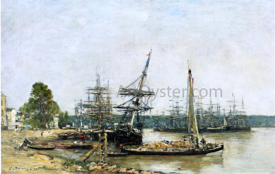 Eugene-Louis Boudin Bordeaux, Moored Boats on the Garonne - Hand Painted Oil Painting