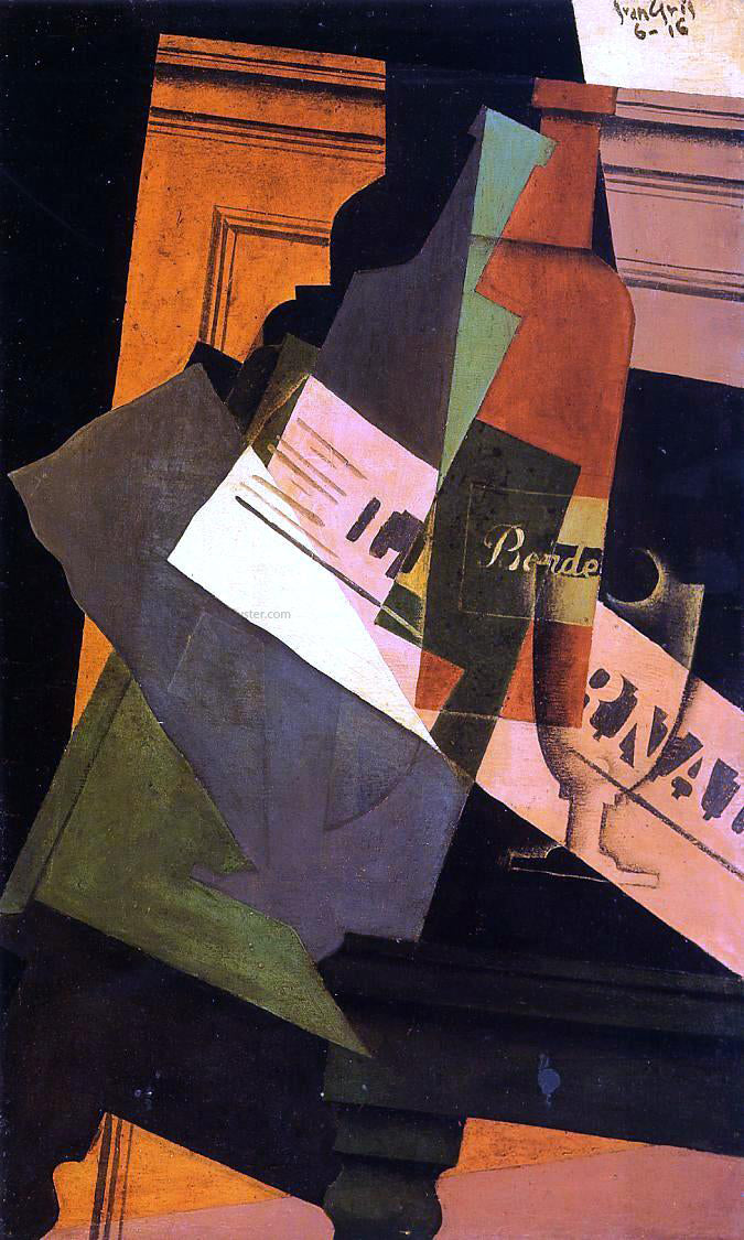 Juan Gris Bottle, Glass and Newspaper - Hand Painted Oil Painting
