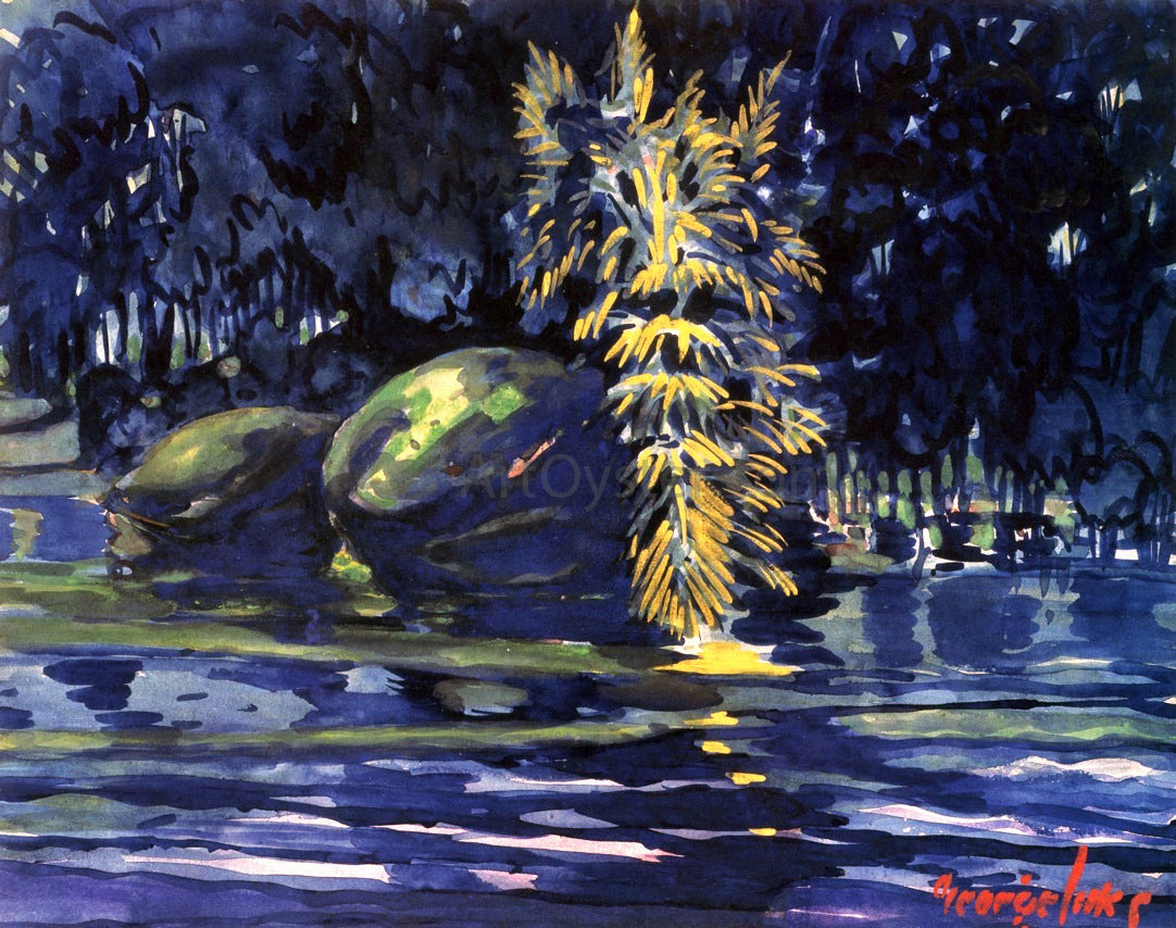 George Luks Boulders on a Riverbank - Hand Painted Oil Painting