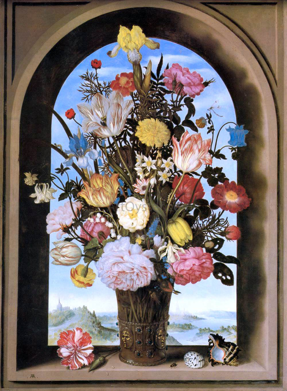  The Elder Ambrosius Bosschaert Bouquet in an Arched Window - Hand Painted Oil Painting