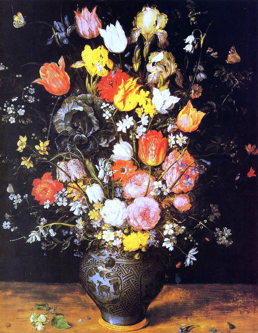 The Elder Jan Bruegel Bouquet of Flowers in a Blue Vase - Hand Painted Oil Painting