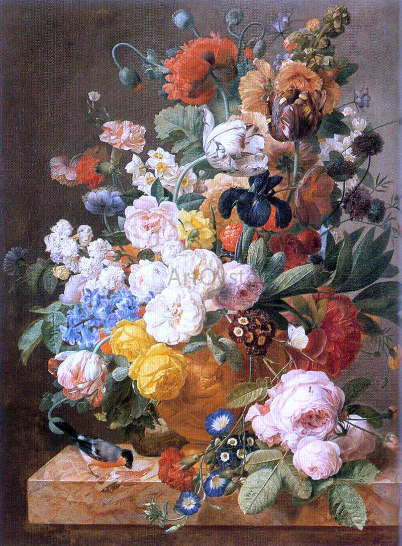 Jan Frans Eliaerts Bouquet of Flowers in a Sculpted Vase - Hand Painted Oil Painting