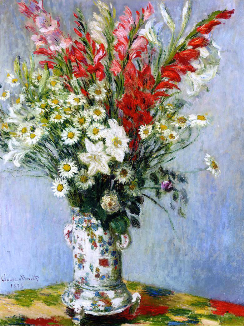 Claude Oscar Monet Bouquet of Gladiolas, Lilies and Daisies - Hand Painted Oil Painting