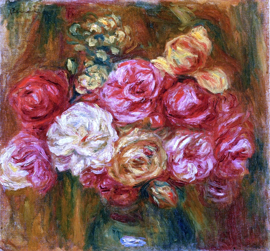 Pierre Auguste Renoir Bouquet of Roses in a Green Vase - Hand Painted Oil Painting