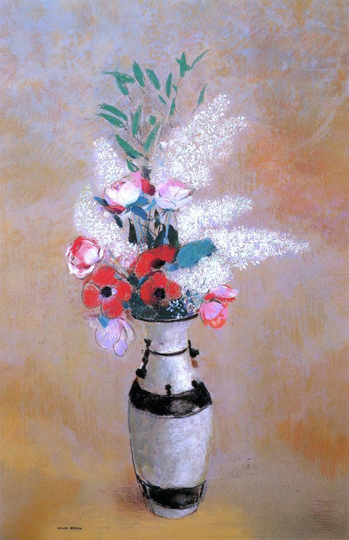 Odilon Redon Bouquet with White Lilies in a Japanese Vase - Hand Painted Oil Painting