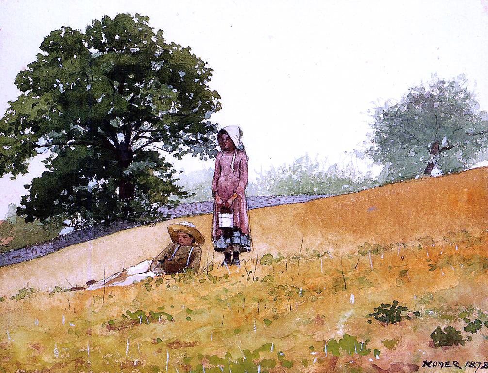 Winslow Homer Boy and Girl on a Hillside - Hand Painted Oil Painting
