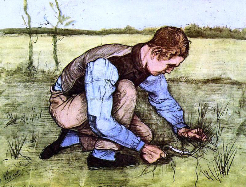 Vincent Van Gogh Boy Cutting Grass with a Sickle - Hand Painted Oil Painting