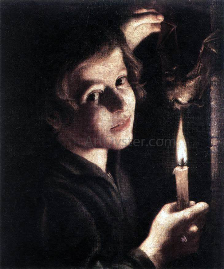Trophime Bigot Boy Singeing a Bat's Wings - Hand Painted Oil Painting
