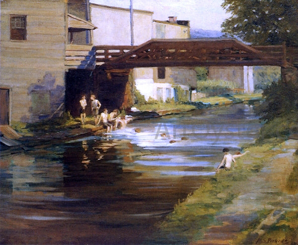  Mary Smith Perkins Boys Bathing in the Canal - Hand Painted Oil Painting
