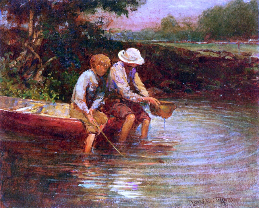 Louis Comfort Tiffany Boys Fishing - Hand Painted Oil Painting