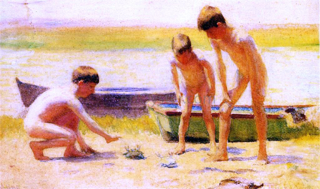  Thomas Pollock Anschutz Boys Playing with Crabs - Hand Painted Oil Painting