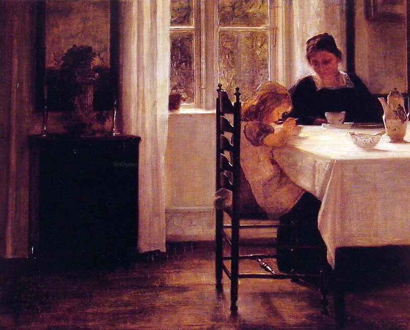 Carl Vilhelm Holsoe Breakfast Time - Hand Painted Oil Painting