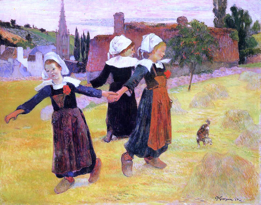 Paul Gauguin Breton Girls Dancing (also known as Dancing a Round in the Haystacks) - Hand Painted Oil Painting