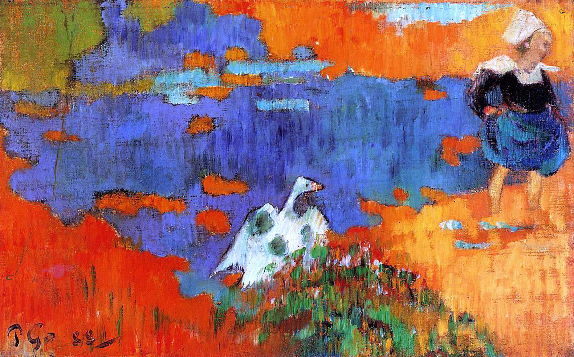 Paul Gauguin Breton Woman and Goose by the Water - Hand Painted Oil Painting