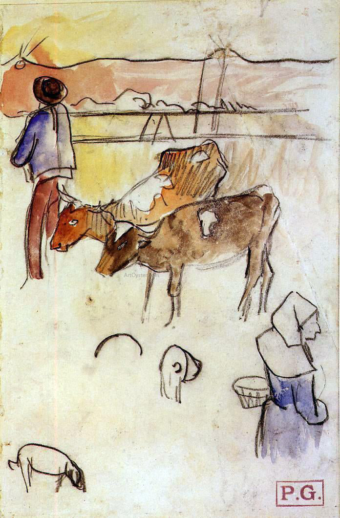 Paul Gauguin Bretons and Cows (sketch) - Hand Painted Oil Painting