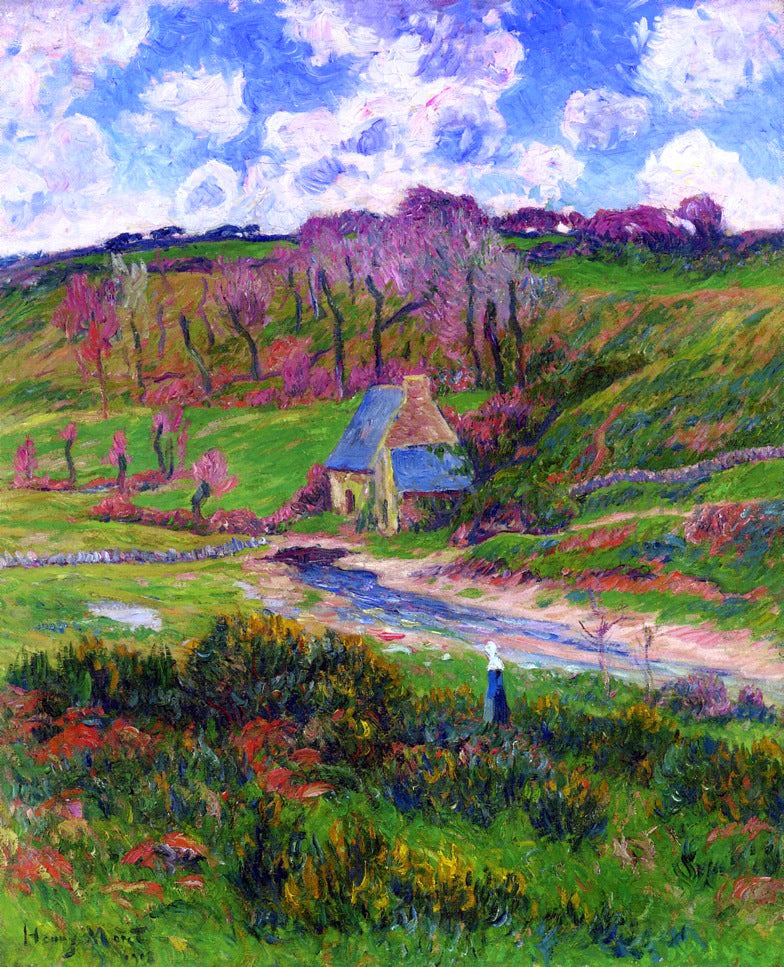Henri Moret Bretons on the Banks of a River - Hand Painted Oil Painting