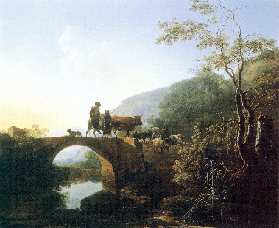 Adam Pynacker Bridge in an Italian Landscape - Hand Painted Oil Painting