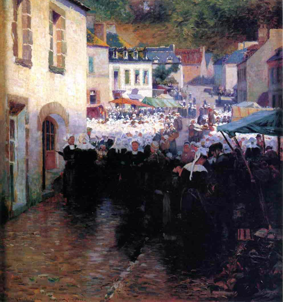 Frank C Penfold Brittany Peasants Market Day in Pont Aven - Hand Painted Oil Painting