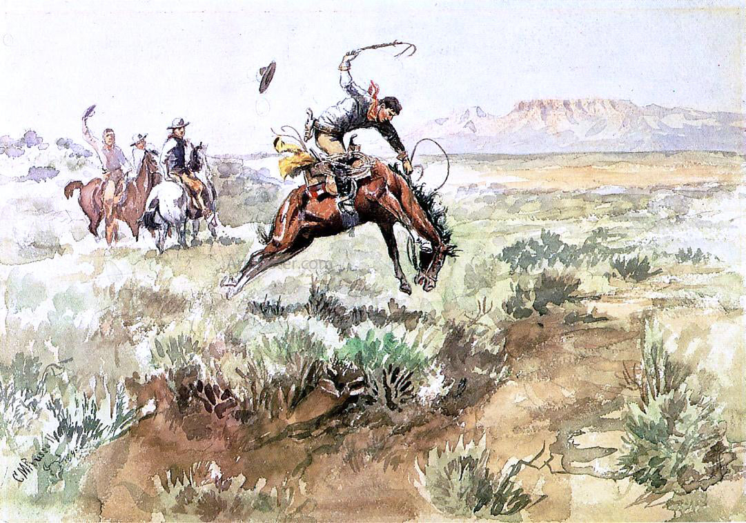 Charles Marion Russell Bronco Busting - Hand Painted Oil Painting