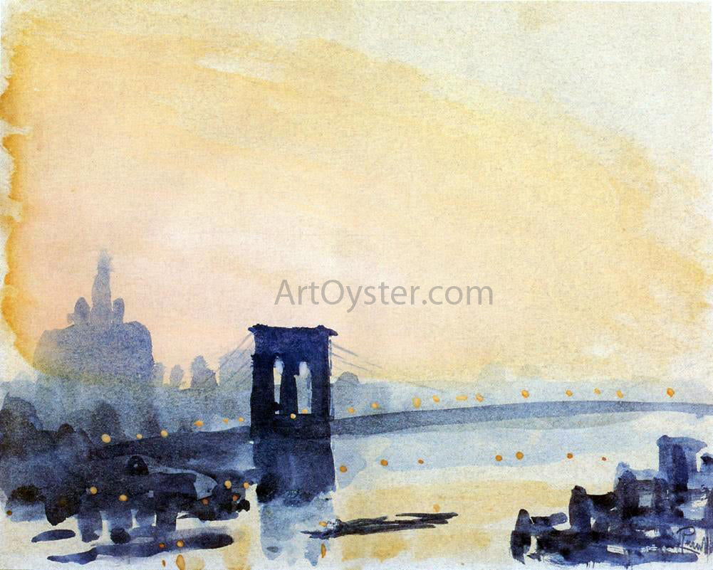  Joseph Pennell Brooklyn Bridge, Lighting Up - Hand Painted Oil Painting