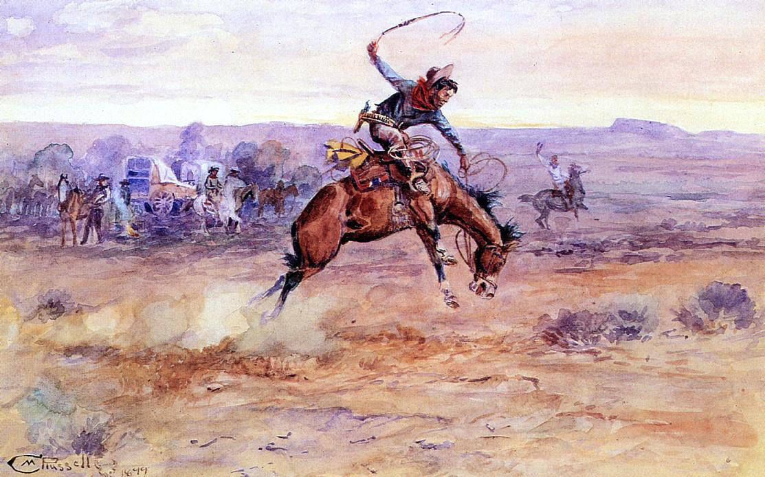  Charles Marion Russell Bucking Bronco - Hand Painted Oil Painting