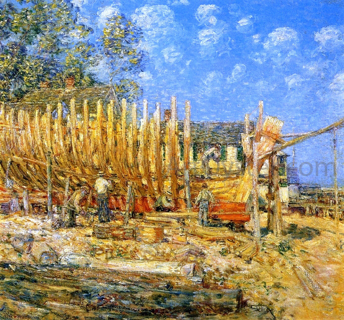 Frederick Childe Hassam Building the Schooner, Provincetown - Hand Painted Oil Painting