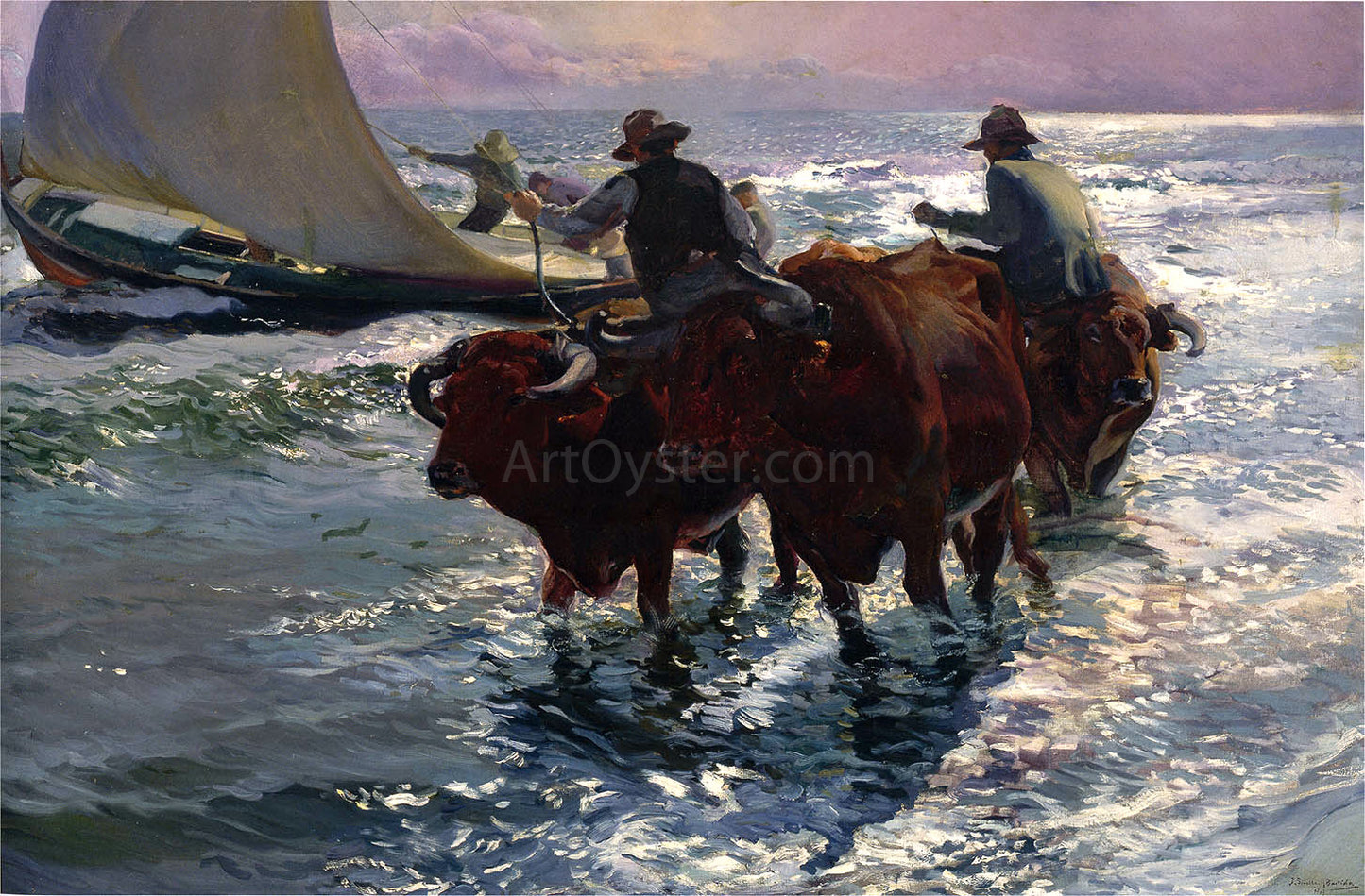 Joaquin Sorolla Y Bastida Bulls in the Sea - Hand Painted Oil Painting