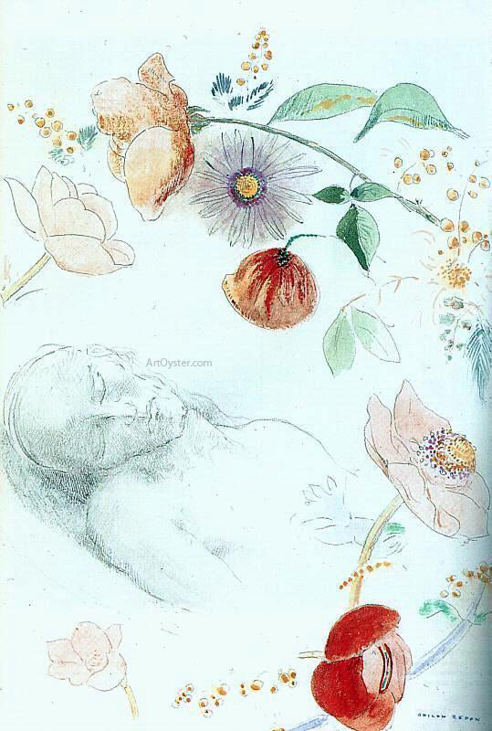 Odilon Redon Bust of a Man Asleep amid Flowers - Hand Painted Oil Painting