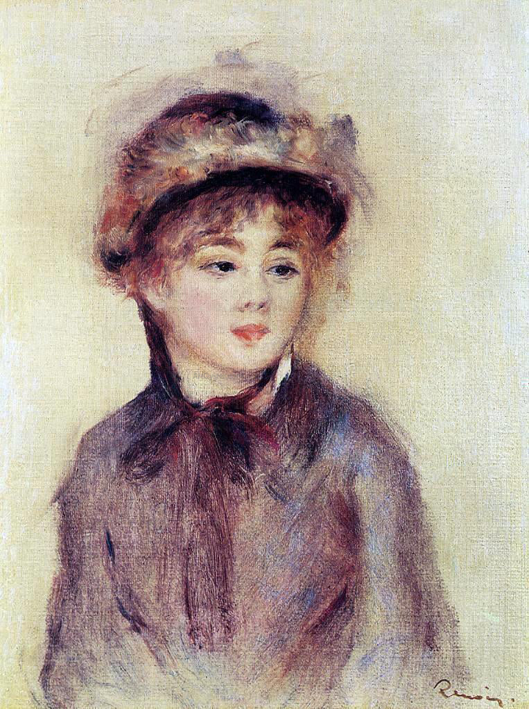 Pierre Auguste Renoir Bust of a Woman Wearing a Hat - Hand Painted Oil Painting