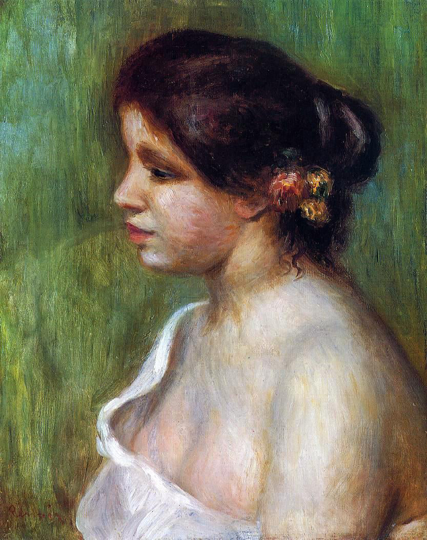 Pierre Auguste Renoir Bust of a Young Woman with Flowered Ear - Hand Painted Oil Painting
