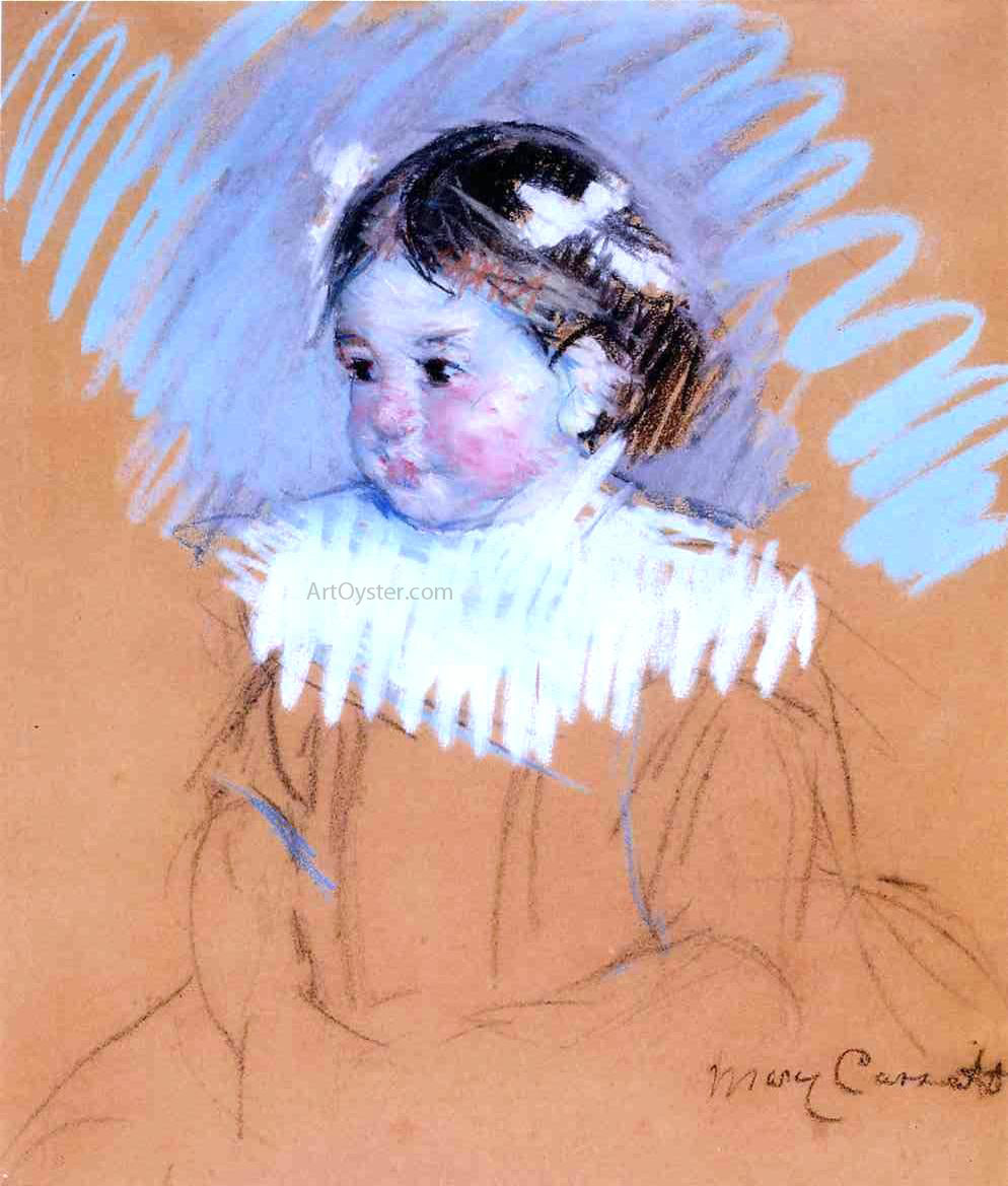 Mary Cassatt Bust of Ellen with Bows in Her Hair - Hand Painted Oil Painting