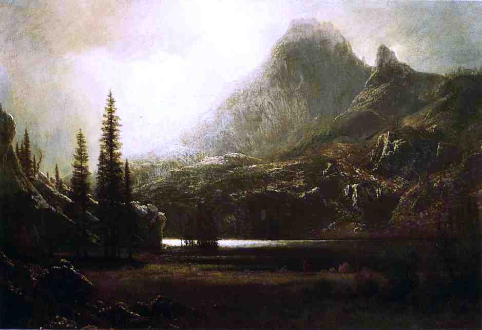Albert Bierstadt By a Mountain Lake - Hand Painted Oil Painting
