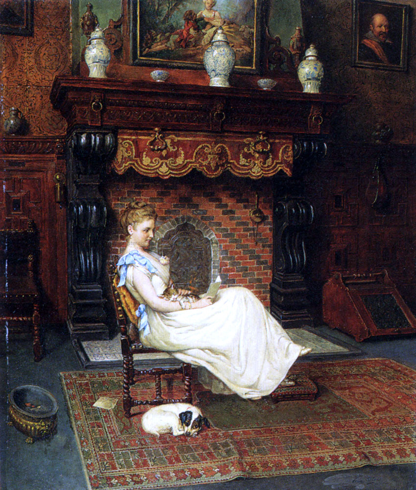 Eugene Siberdt By The Fire - Hand Painted Oil Painting