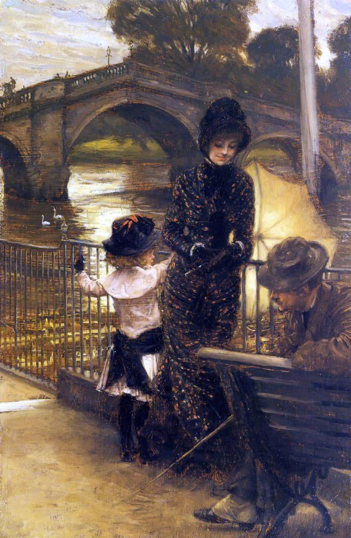 James Tissot By the Thames at Richmond - Hand Painted Oil Painting