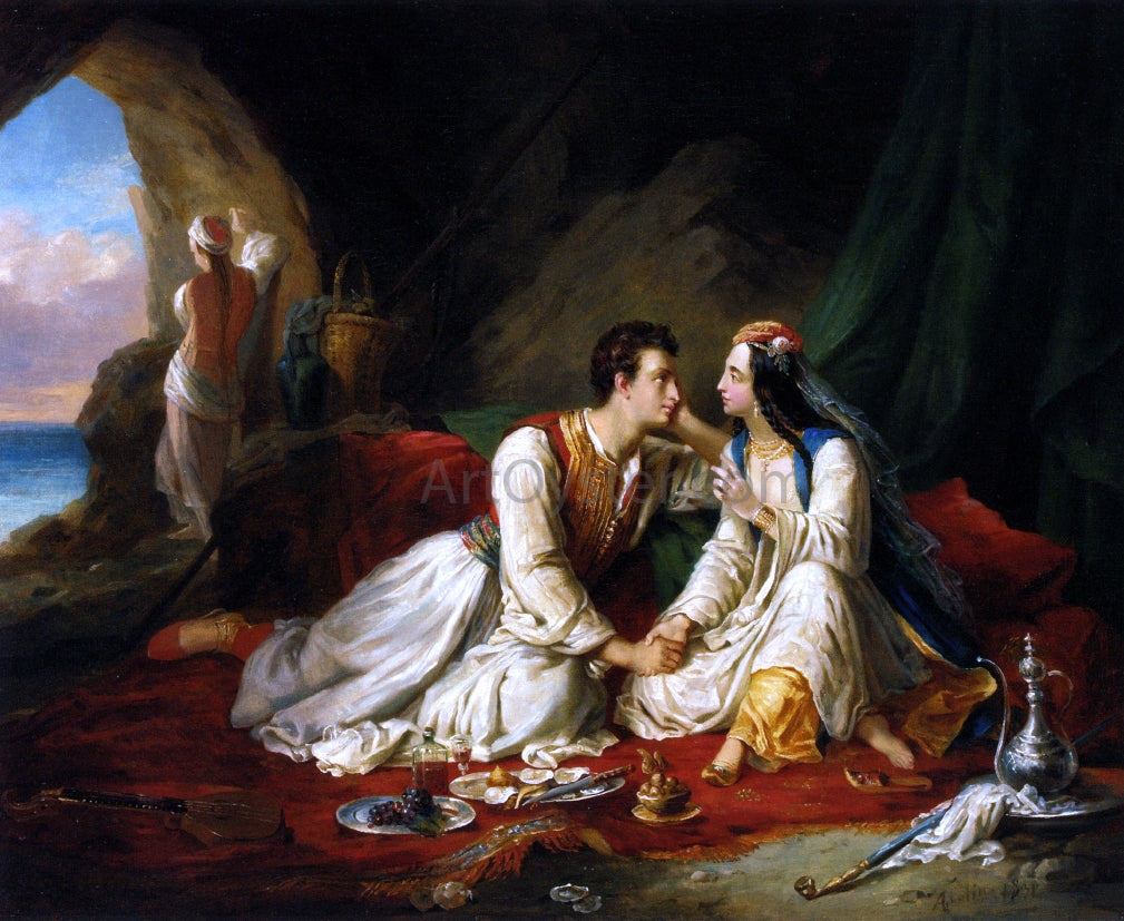 Alexandre-Marie Colin Byron as Don Juan, with Haidee - Hand Painted Oil Painting